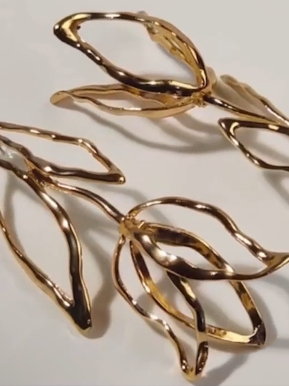 Sculpted Gold Botanical Drop Earrings - Picture 3 of 5